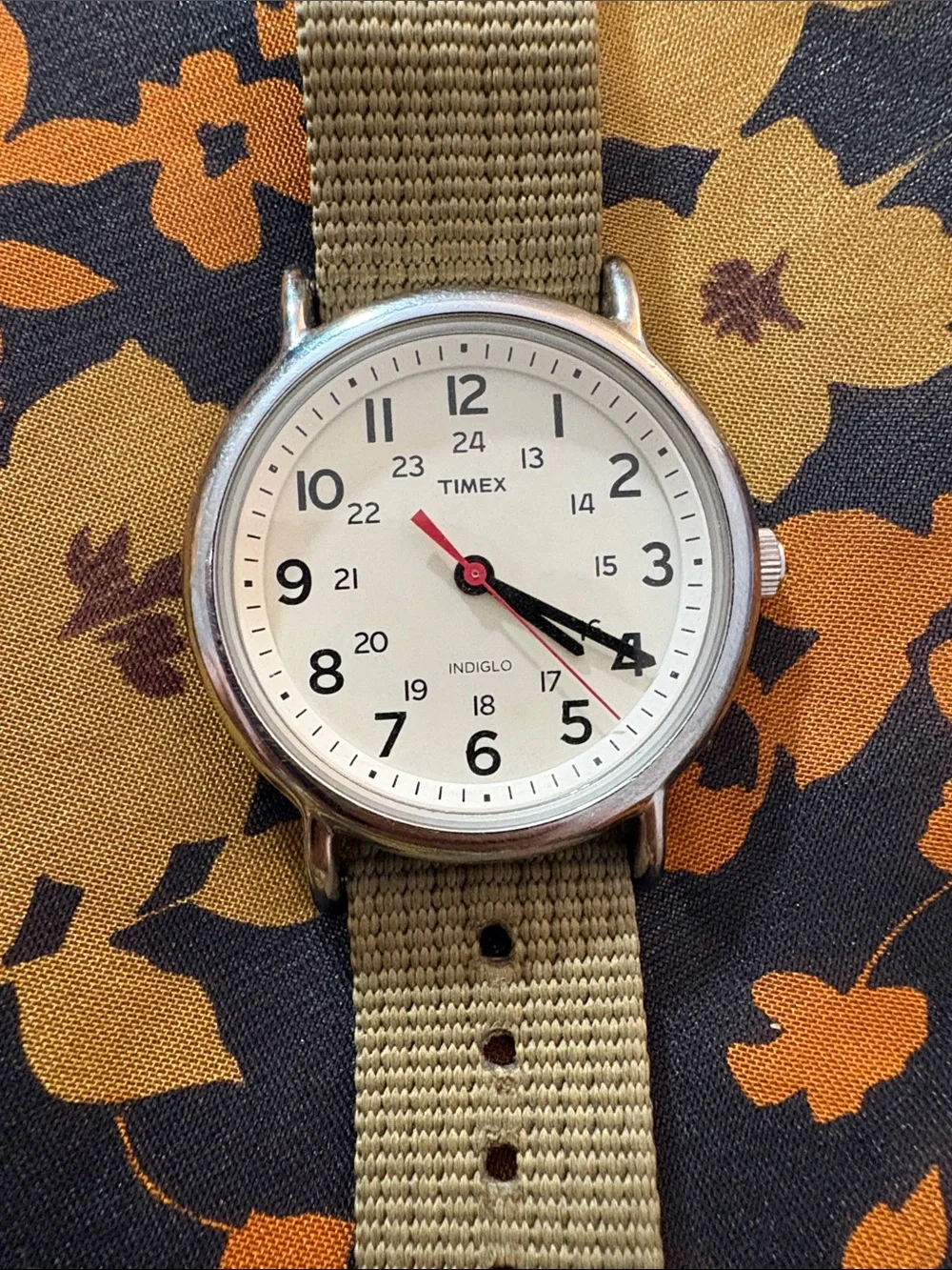 Classic Timex Indiglo Watch with Khaki Nylon Strap